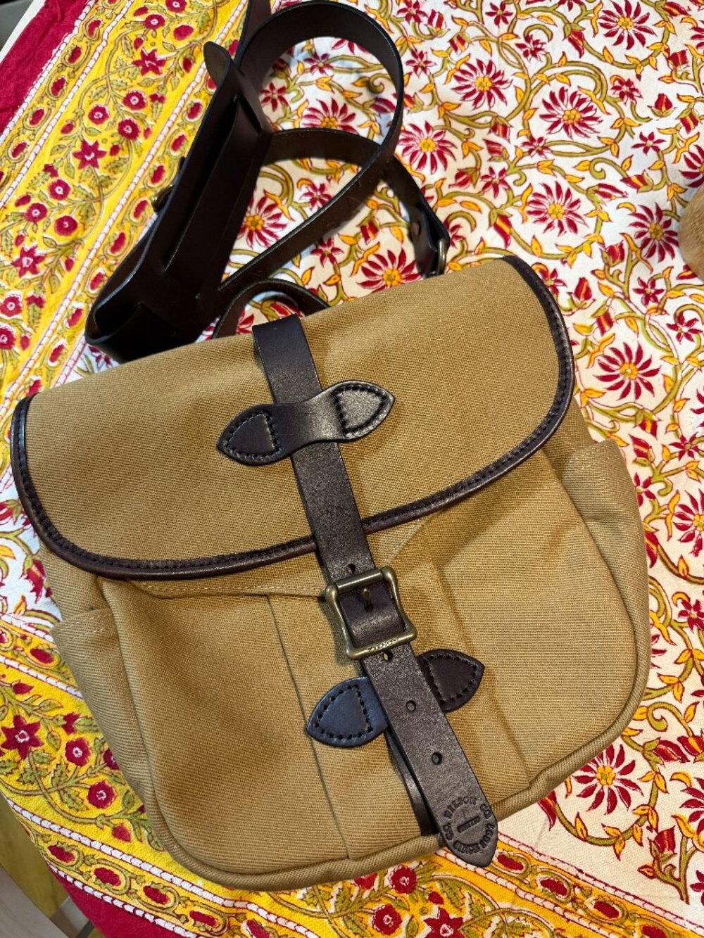 Filson Rugged Twill Field Bag - Tan and Brown Leather EXCELLENT condition